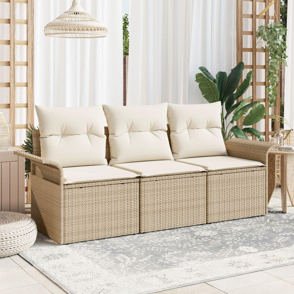 vidaXL Trädgårdsoffset 3 st Beige Poly rattan