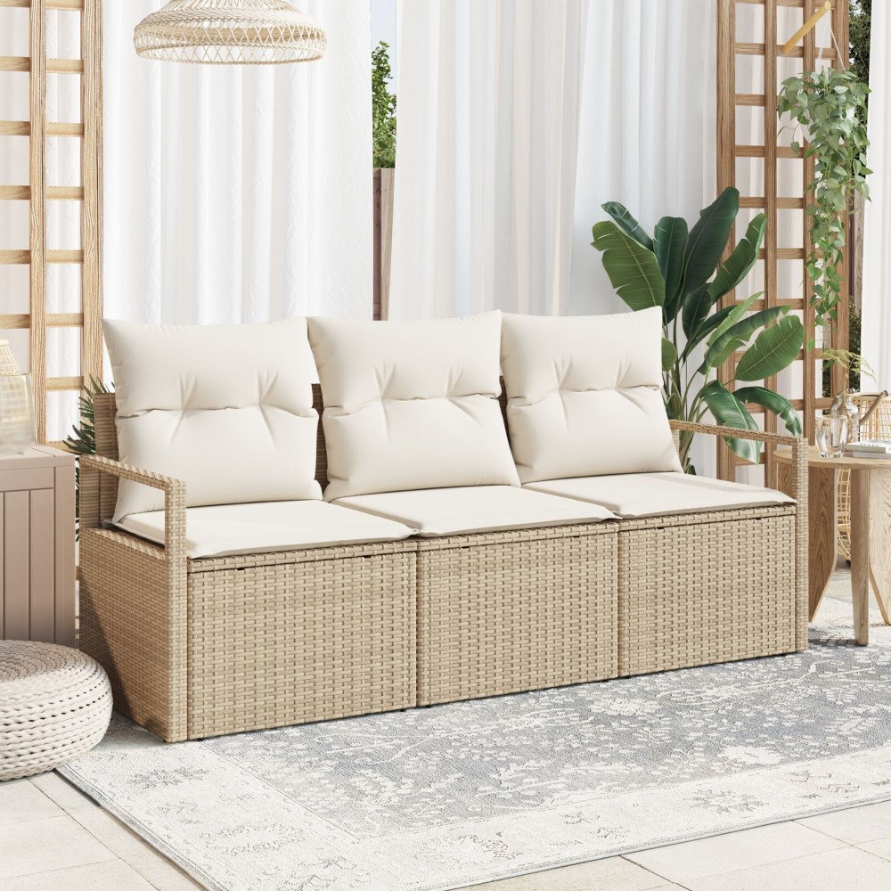 vidaXL 3-delars trädgårdsoffaset med kuddar Beige Polyrotting, vidaXL 2-sits trädgårdsoffa med förvaring och kuddar Beige Polyr...