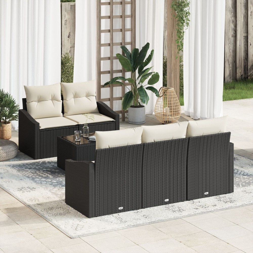 vidaXL 6-delat trädgårdsofa-set med kuddar svart konstrotting