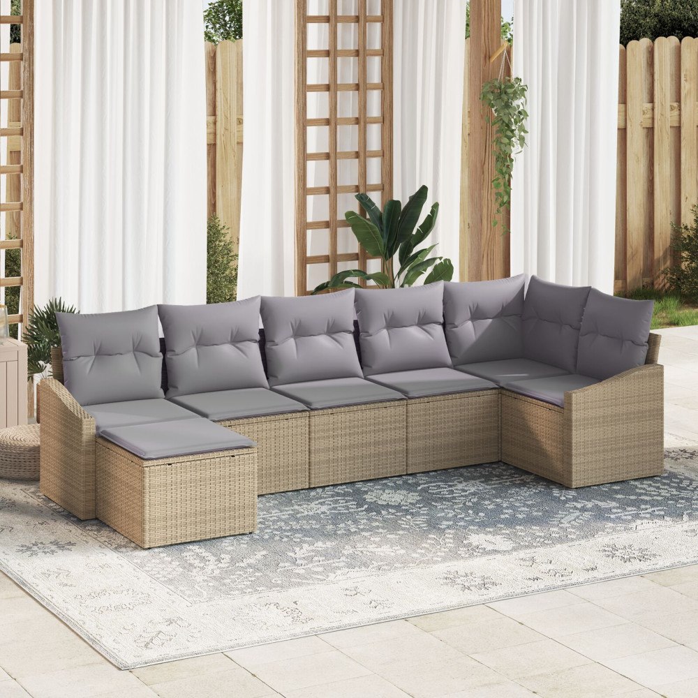 vidaXL Trädgårdsoffset 7 st Beige och Ljusgrå konstrotting