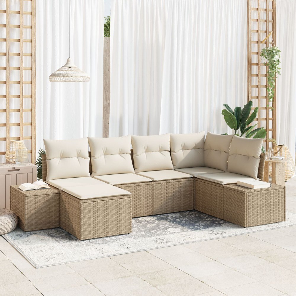 vidaXL 6-delat trädgårdsoffaset med kuddar beige poly rotting