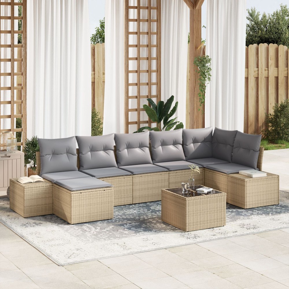 vidaXL Trädgårdsoffset 7 st Beige konstrotting