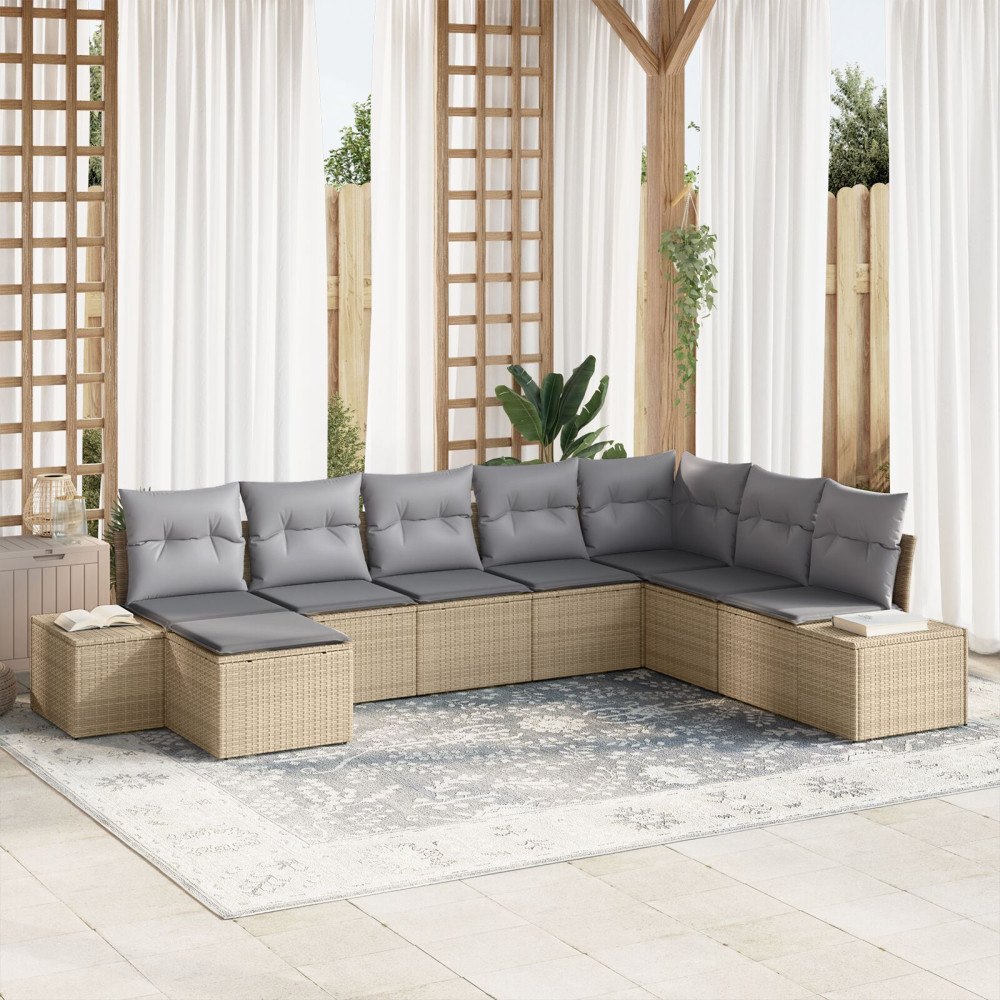 vidaXL Trädgårdsoffset 8 st Beige och Ljusgrå konstrotting