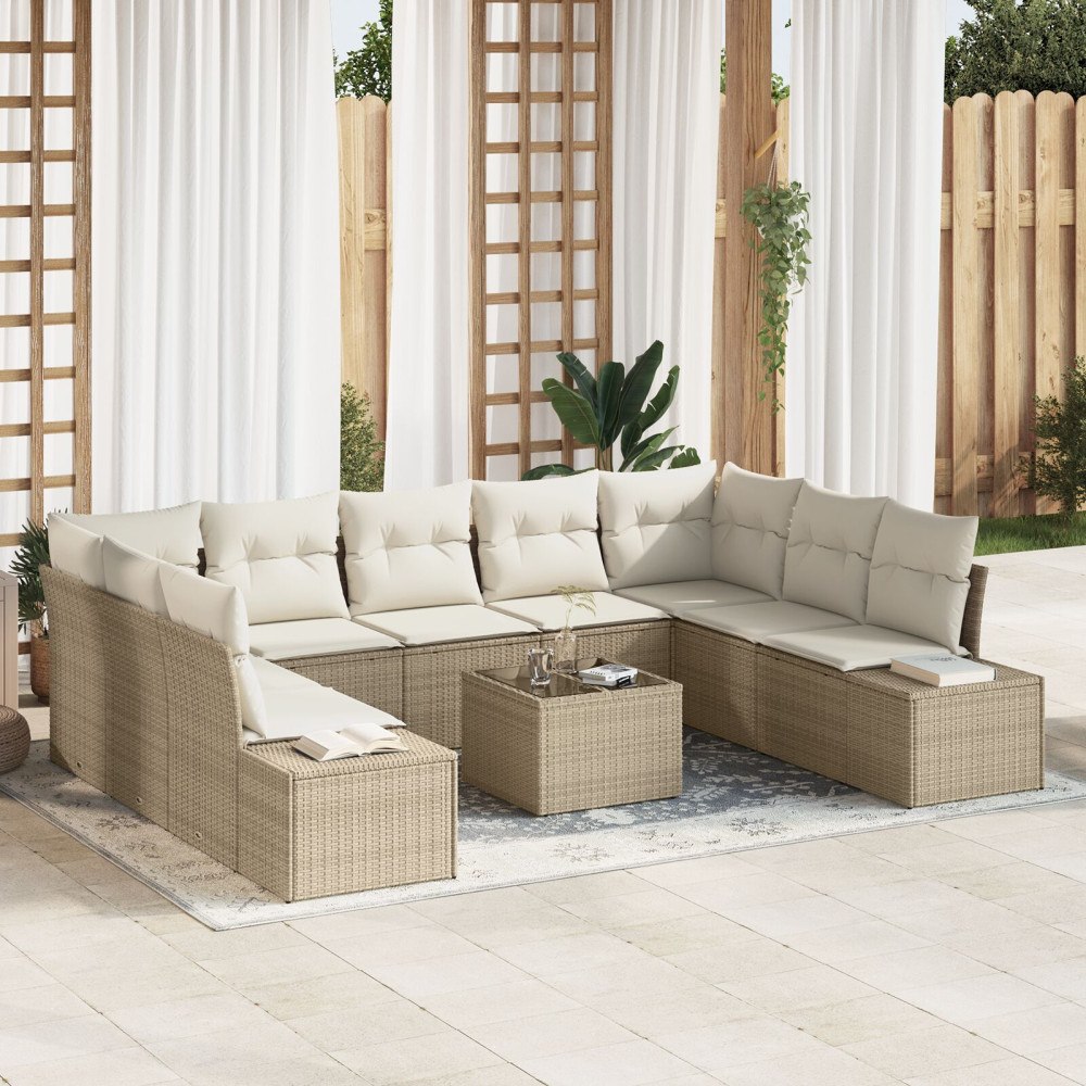 vidaXL Trädgårdsoffset 9 st 8-Antal sittplatser Beige och gräddfärgad