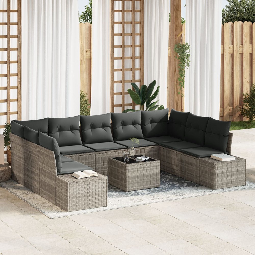 vidaXL Trädgårdsoffset 9 st 8-Antal sittplatser Ljusgrå Polyrattan