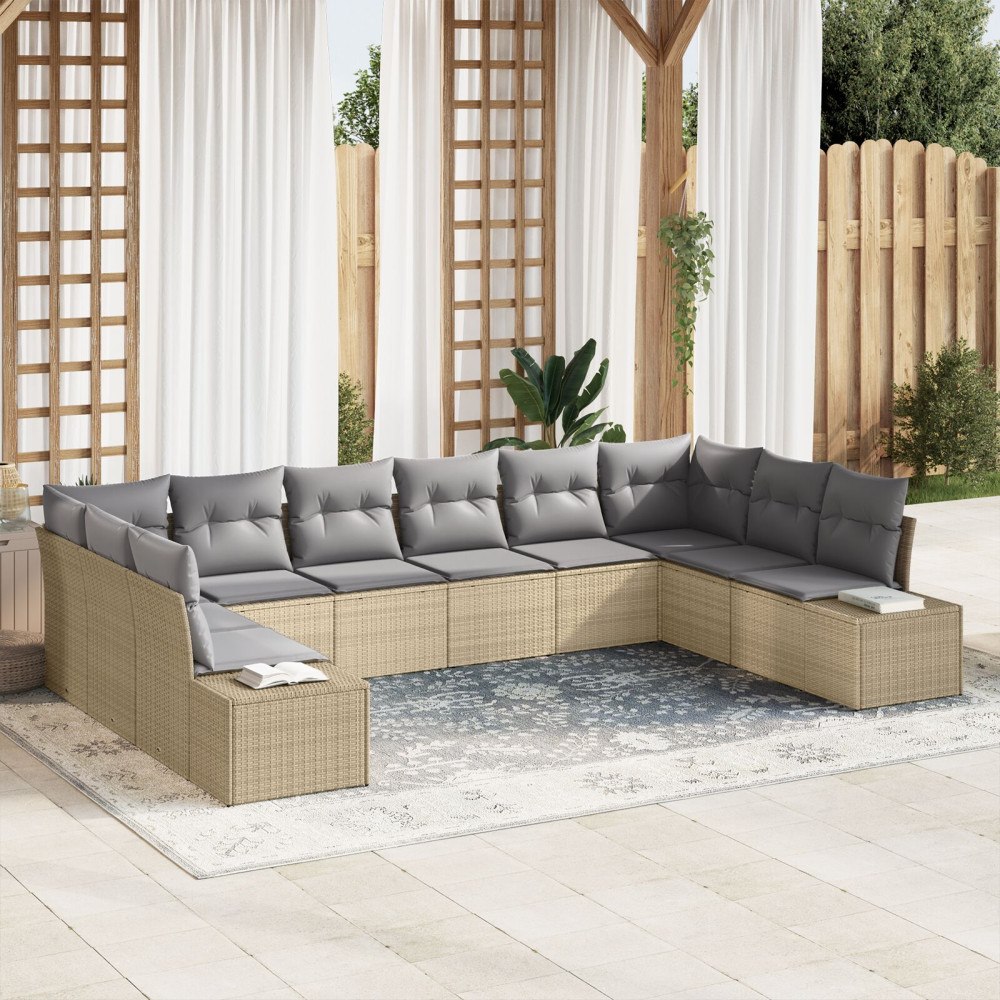 vidaXL Trädgårdsoffset 10 st 9-Antal sittplatser Beige och Ljusgrå