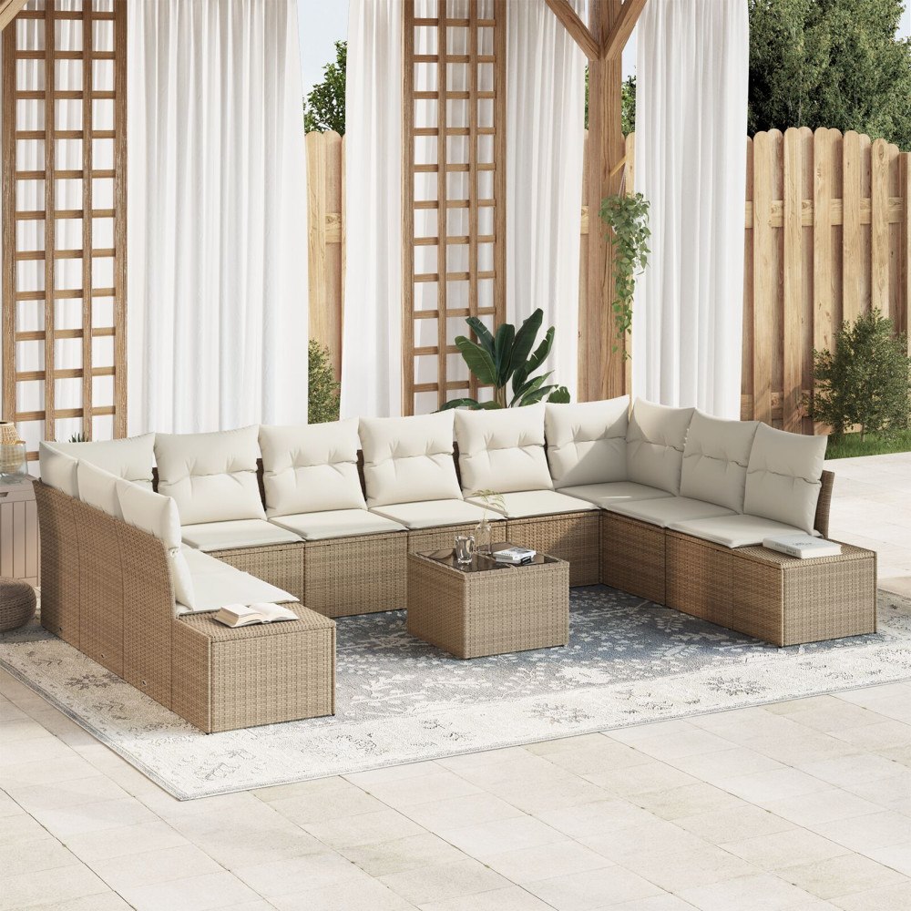 vidaXL Trädgårdsoffset 10 st 9-Antal sittplatser Beige och gräddfärgad