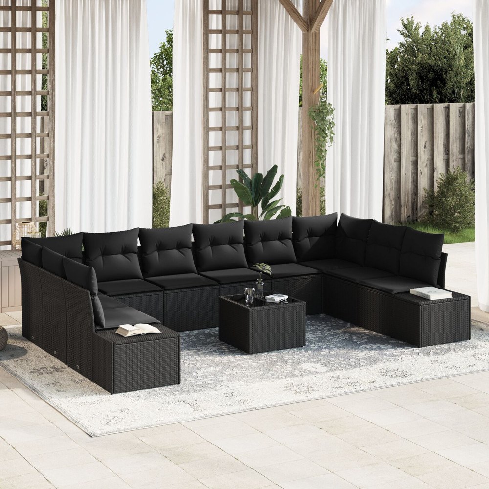 vidaXL 11-delat Trädgårdsoffer-set med kuddar Beige Poly Rattan