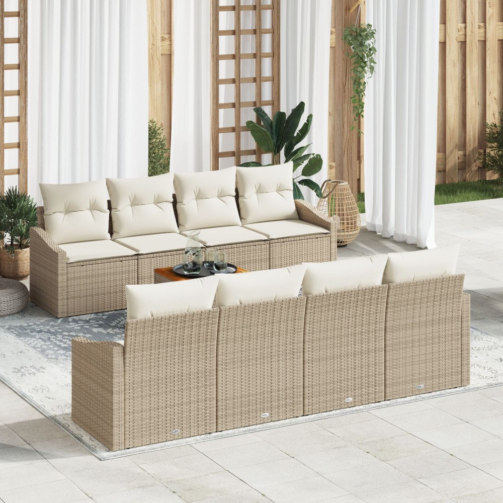 vidaXL 7-delat Trädgårdsoff-set med Kuddar Beige Poly Rattan Akacia