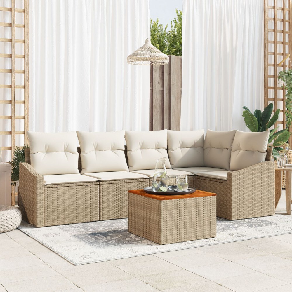vidaXL Trädgårdsoffset 6 st Beige och gräddfärgad konstrotting