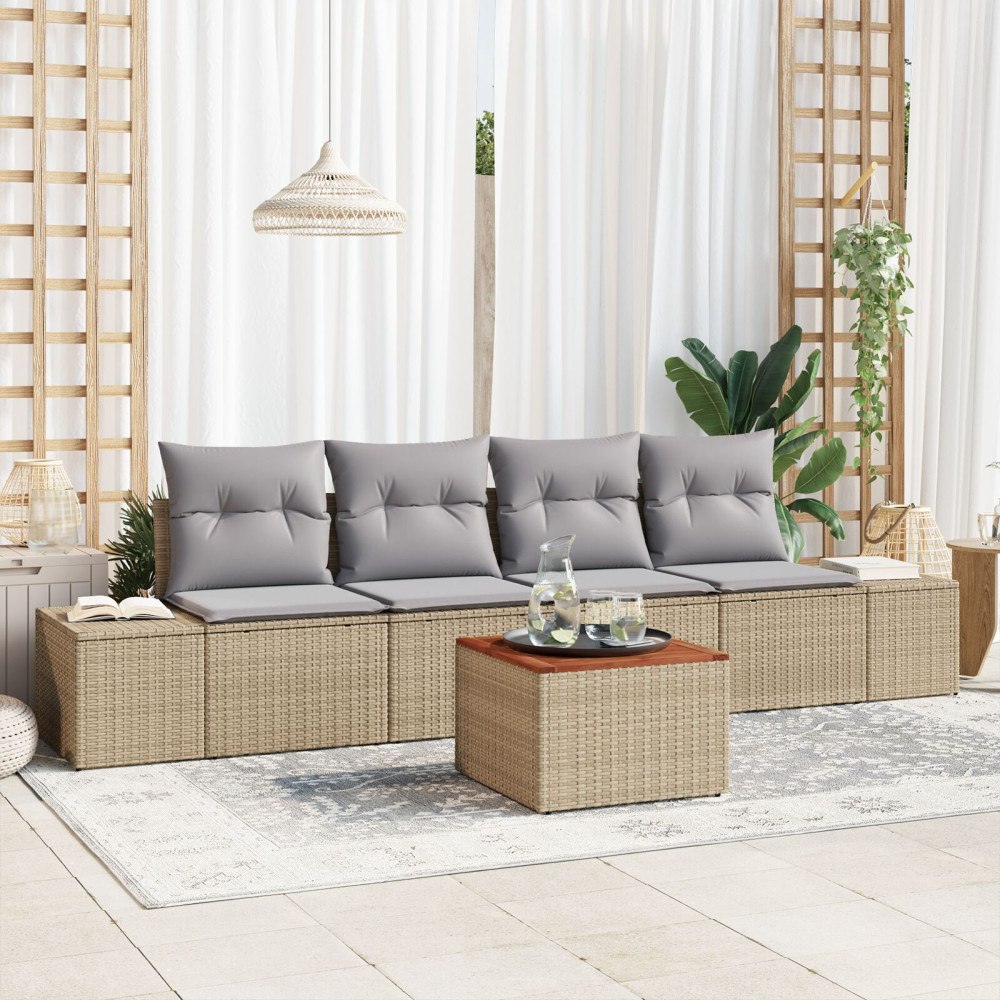 vidaXL Trädgårdsoffset 5 st Beige och Ljusgrå konstrotting