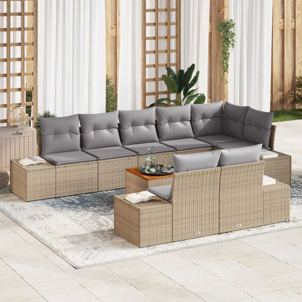 vidaXL Trädgårdsoffset 9 st beige och ljusgrå