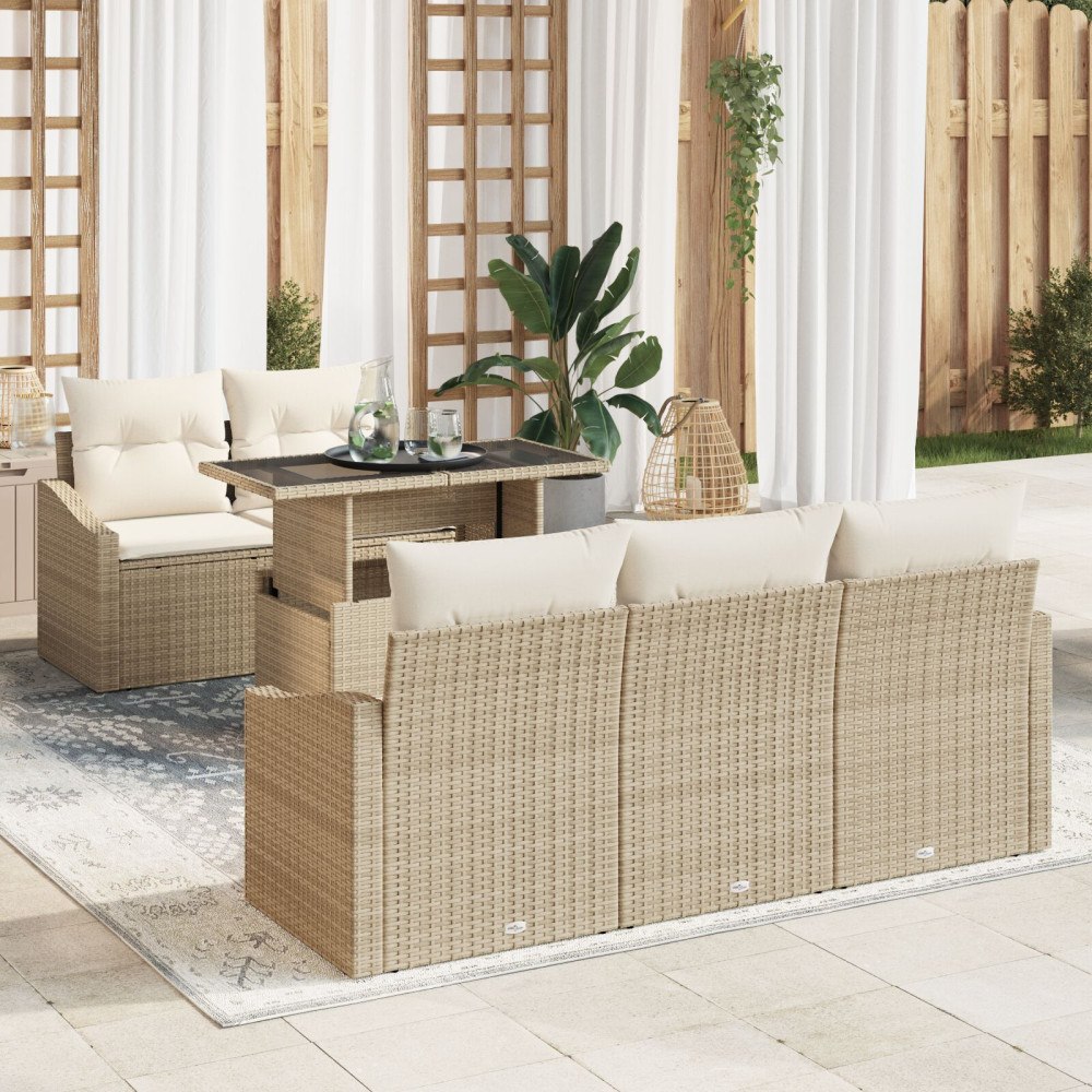 vidaXL 6-delars trädgårdsoffset med kuddar Beige Poly Rattan