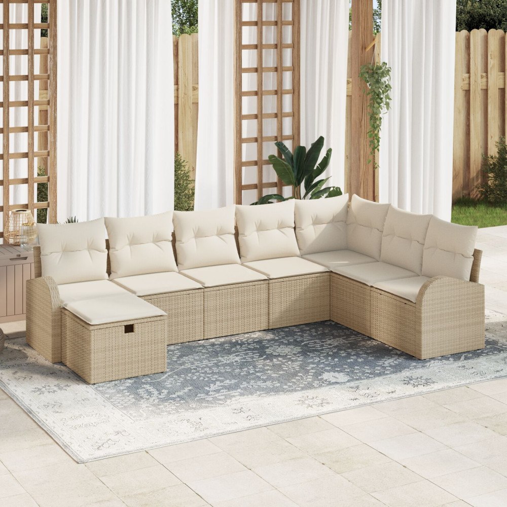 vidaXL 8-delat trädgårdsoffaset med kuddar beige poly rotting