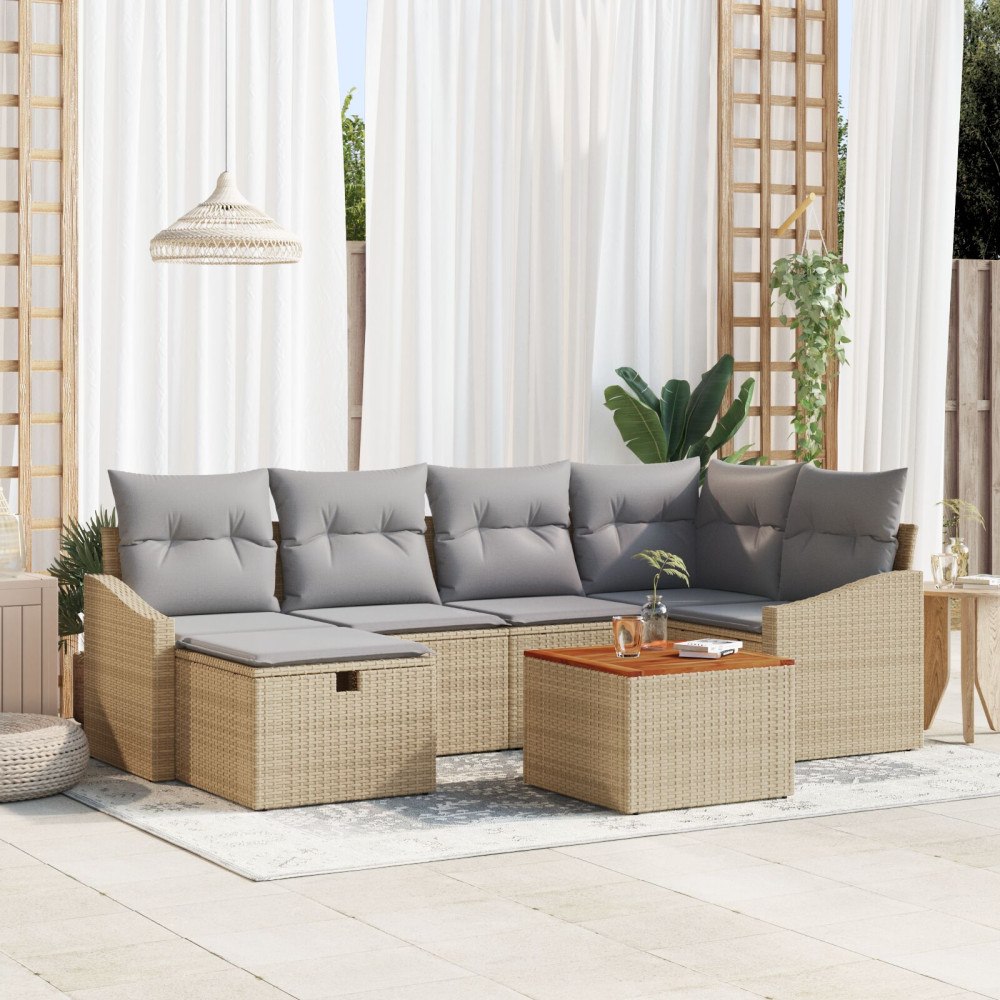 vidaXL 7-delat trädgårdsoff set med kuddar Beige Poly rotting