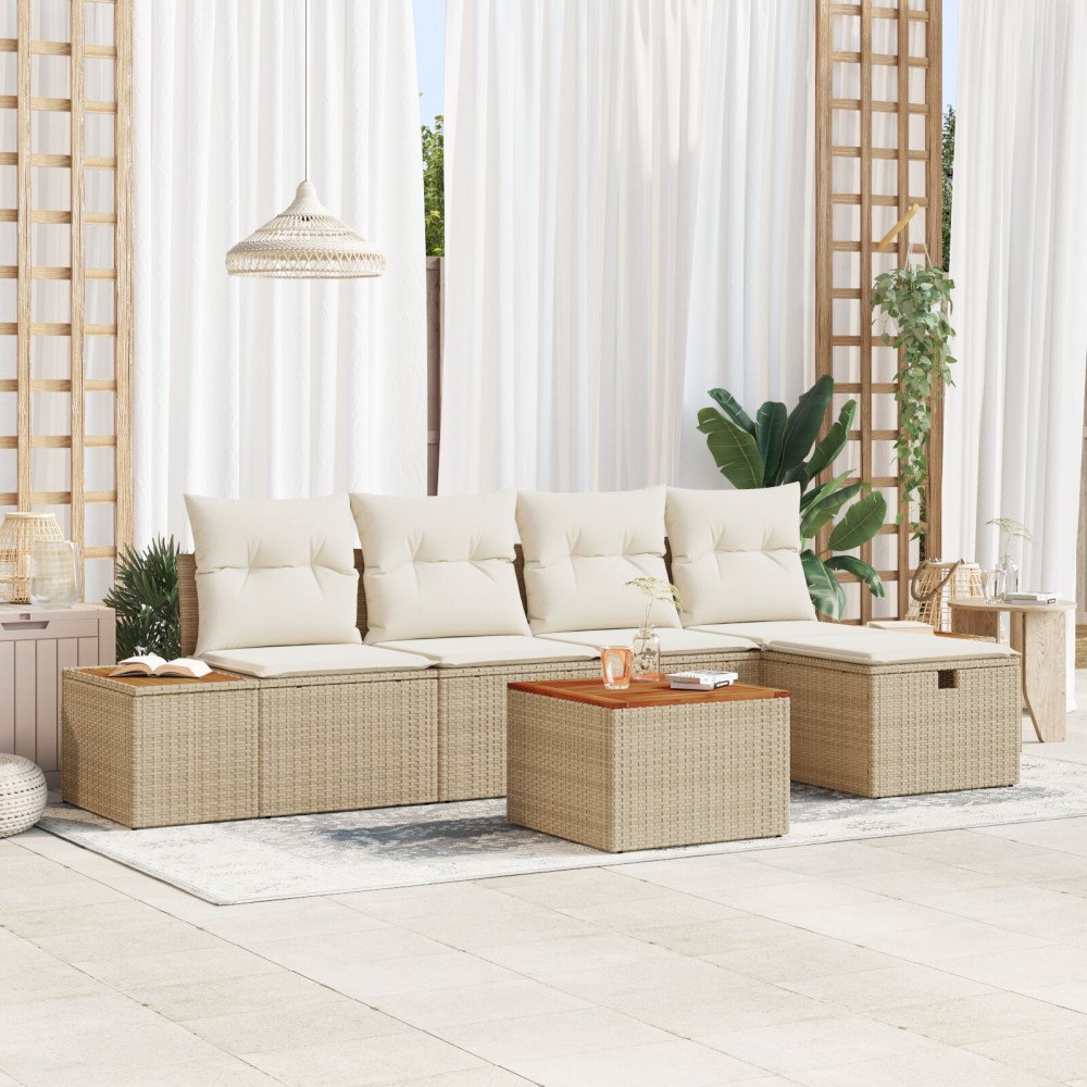 vidaXL Trädgårdsoffset 6 st Beige konstrotting