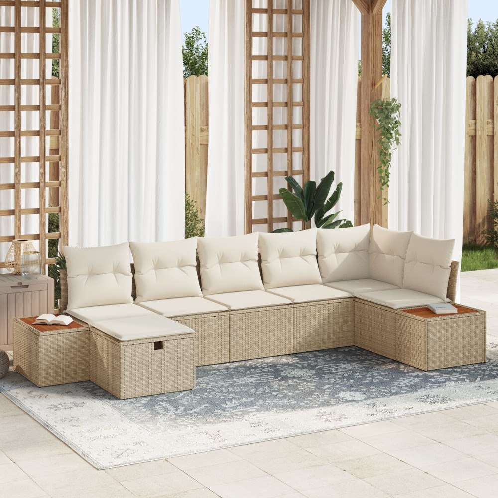 vidaXL Trädgårdsoffset 7 st Beige konstrotting