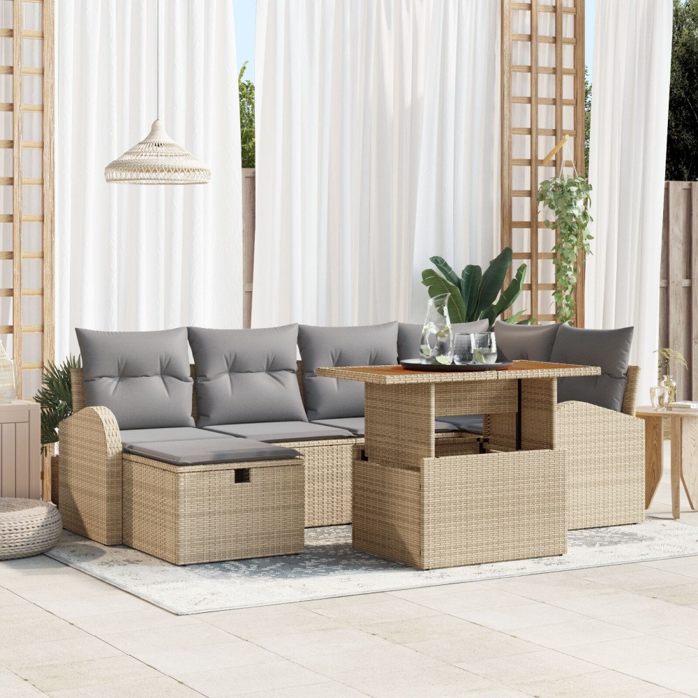 vidaXL 7-delat trädgårdsoffas med kuddar Beige Poly Rattan