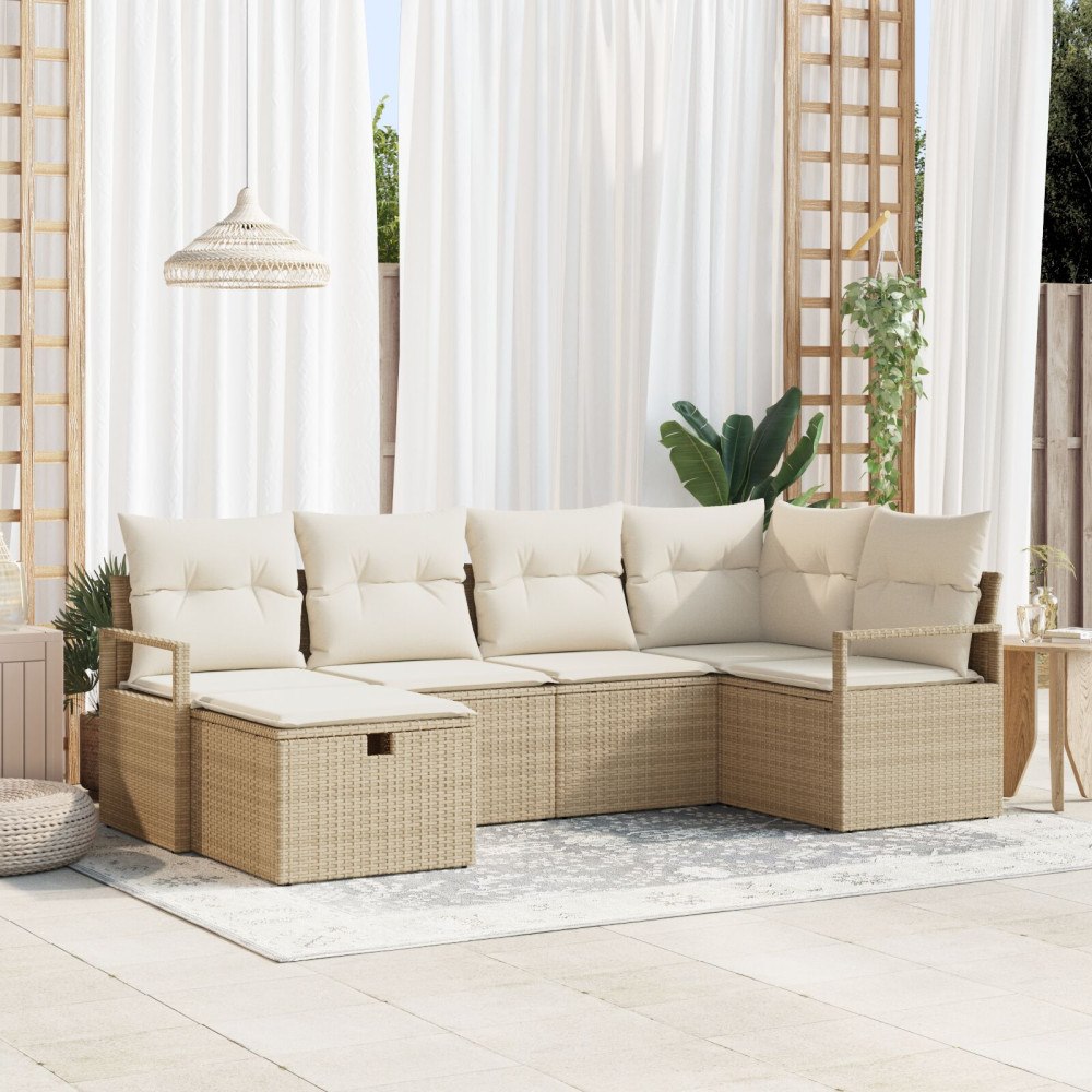 vidaXL Trädgårdsoffset 6 st Beige konstrotting