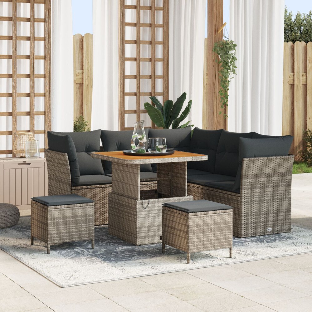 vidaXL 8-delars Trädgårdsoffset med kuddar Grå Poly Rattan Akacia, vidaXL 3-delars Trädgårdsmatsats med kuddar Grå Poly Rattan...