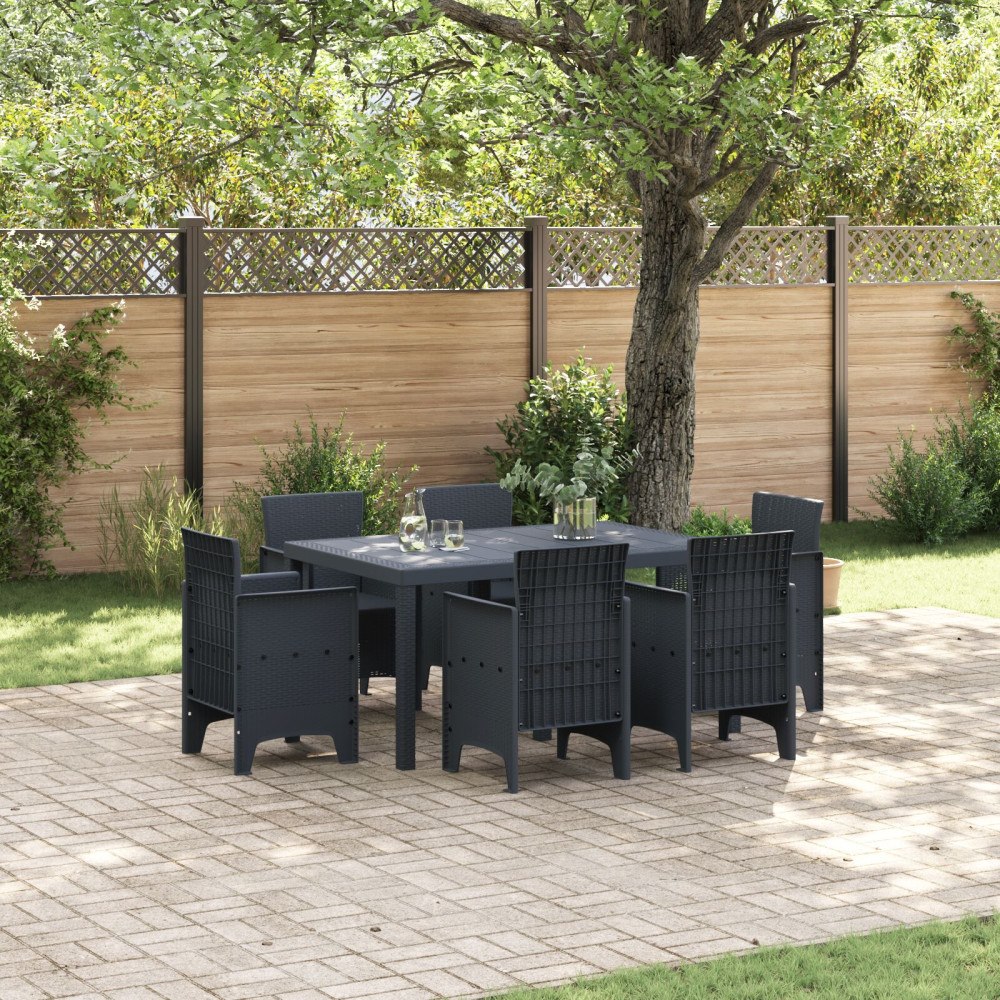 vidaXL 7-delat Trädgårdsmatset Anthracite Poly Rattan