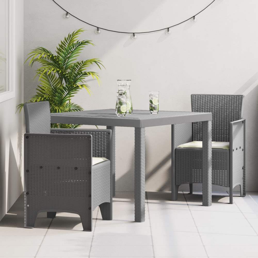 vidaXL 3 Delars Trädgårds matsalsset med kuddar Ljusgrå Poly Rattan