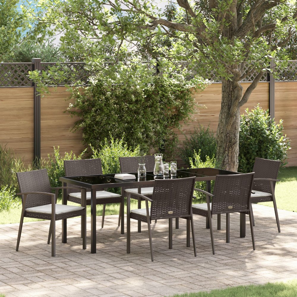 vidaXL 7-delat trädgårdsdining-set med kuddar brun poly-rattan