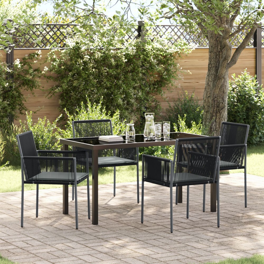 vidaXL 5-delat Trädgårdsdining set med kuddar Svart Poly Rattan
