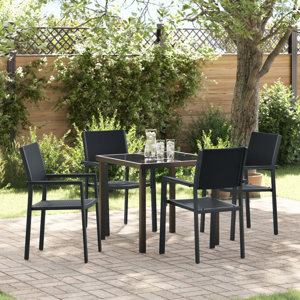 vidaXL 5-delars Trädgårdsdinning Set Svart Poly Rattan