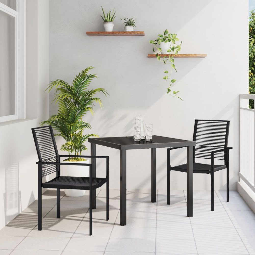 vidaXL 3-delars Trädgårdsdiningställning Svart PVC Rattan