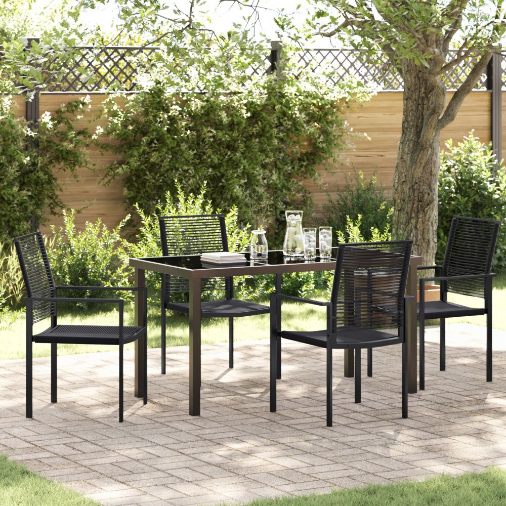 vidaXL 5-delars Trädgårdsmatbord Set Svart PVC-rattan