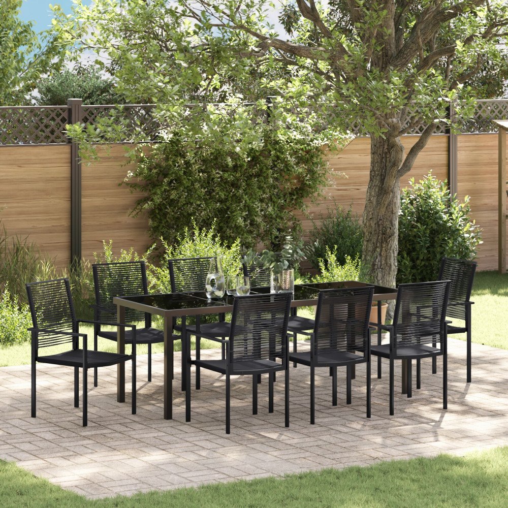 vidaXL 9-delars TrädgårdsMatsalset Svart PVC Rattan
