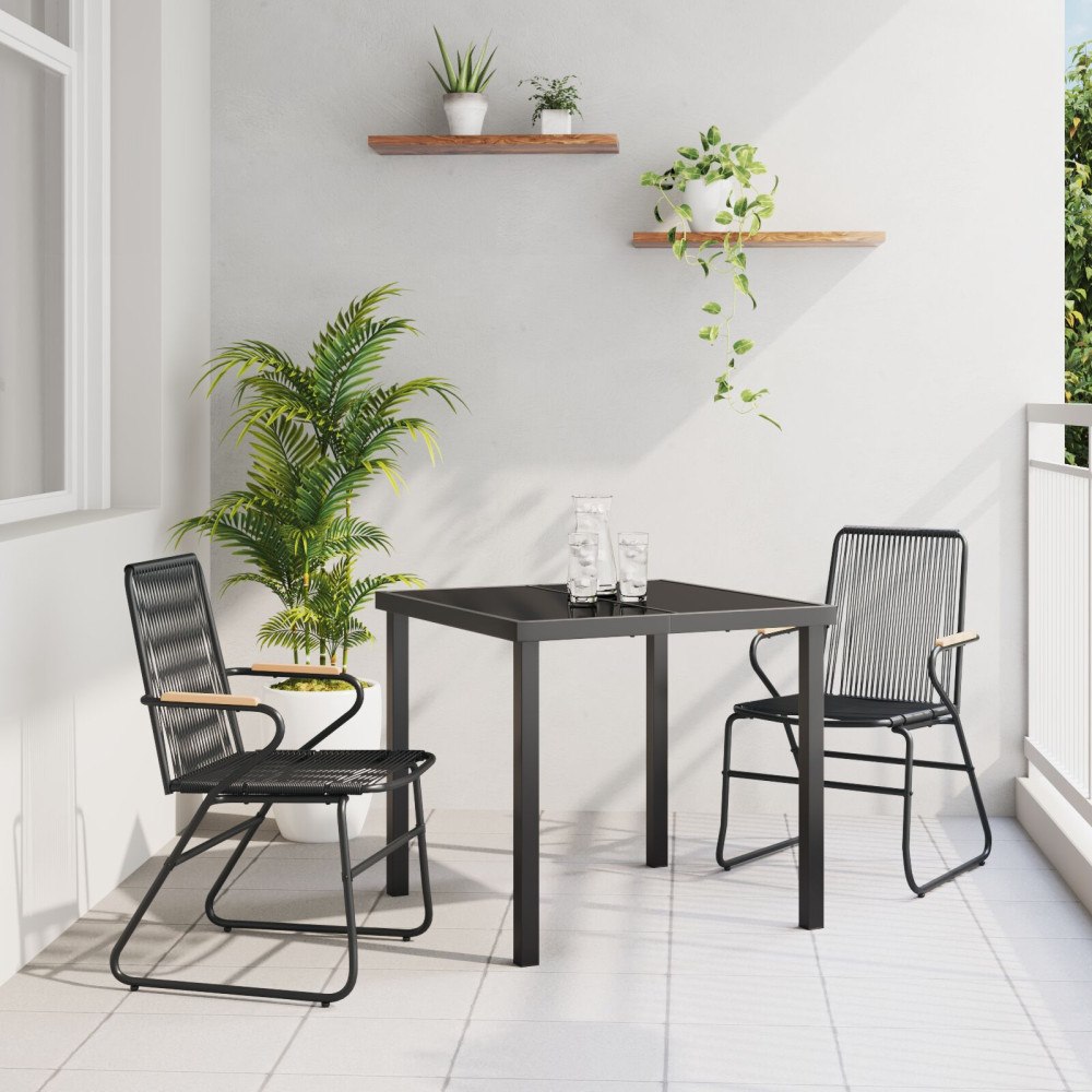 vidaXL 3-delat trädgårdsdining set svart PVC rattan