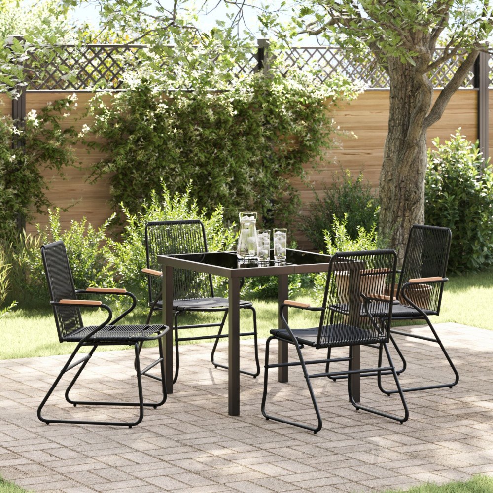 vidaXL 5-delat trädgårdsdining set svart PVC-rattan