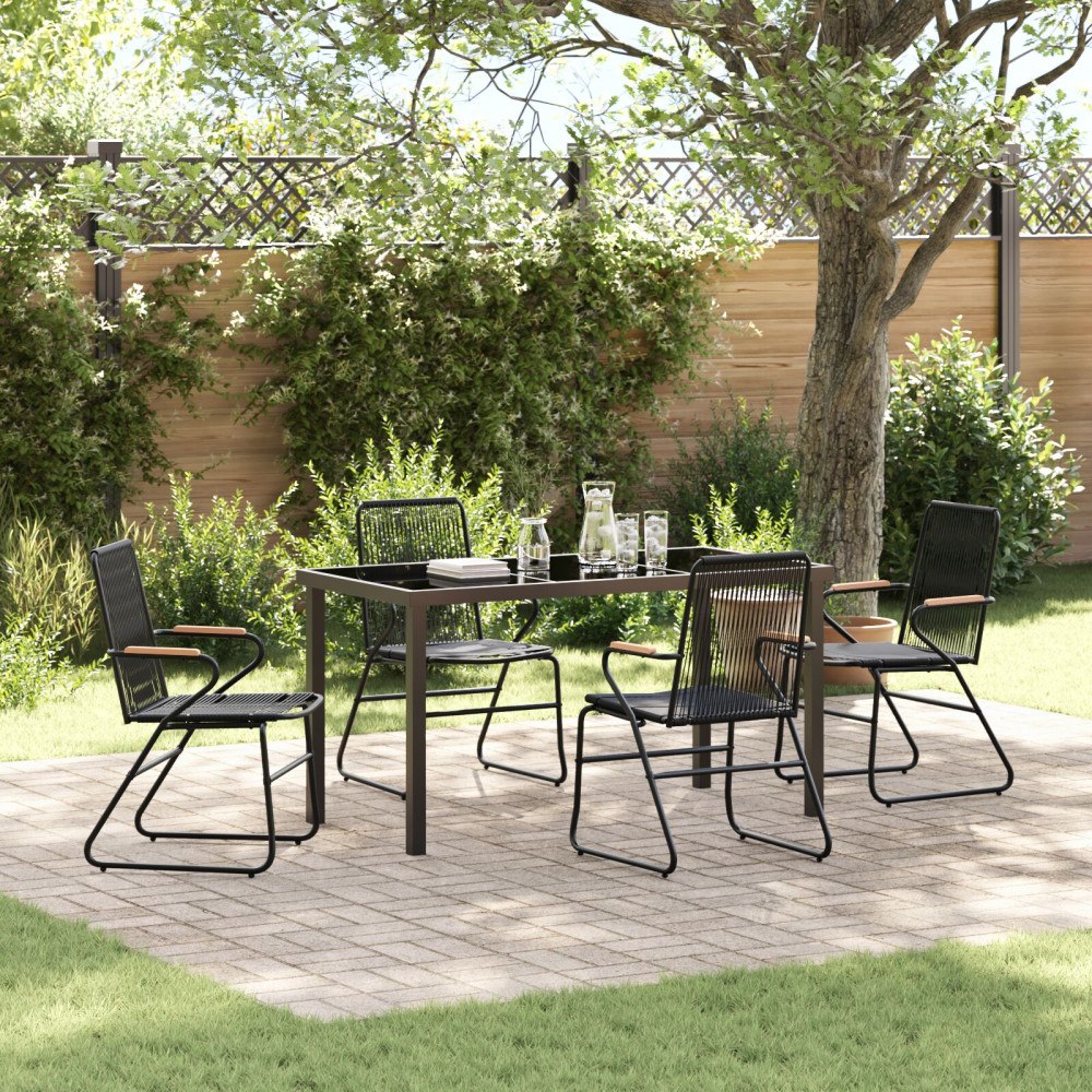 vidaXL 5-delad trädgårdsdining set svart PVC rattan