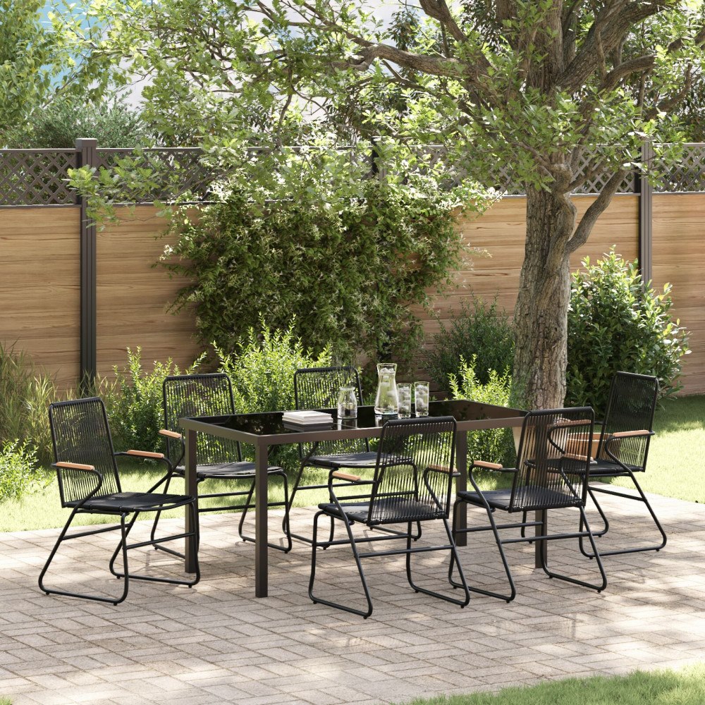 vidaXL 7-delade trädgårdsbord Svart PVC-rattan