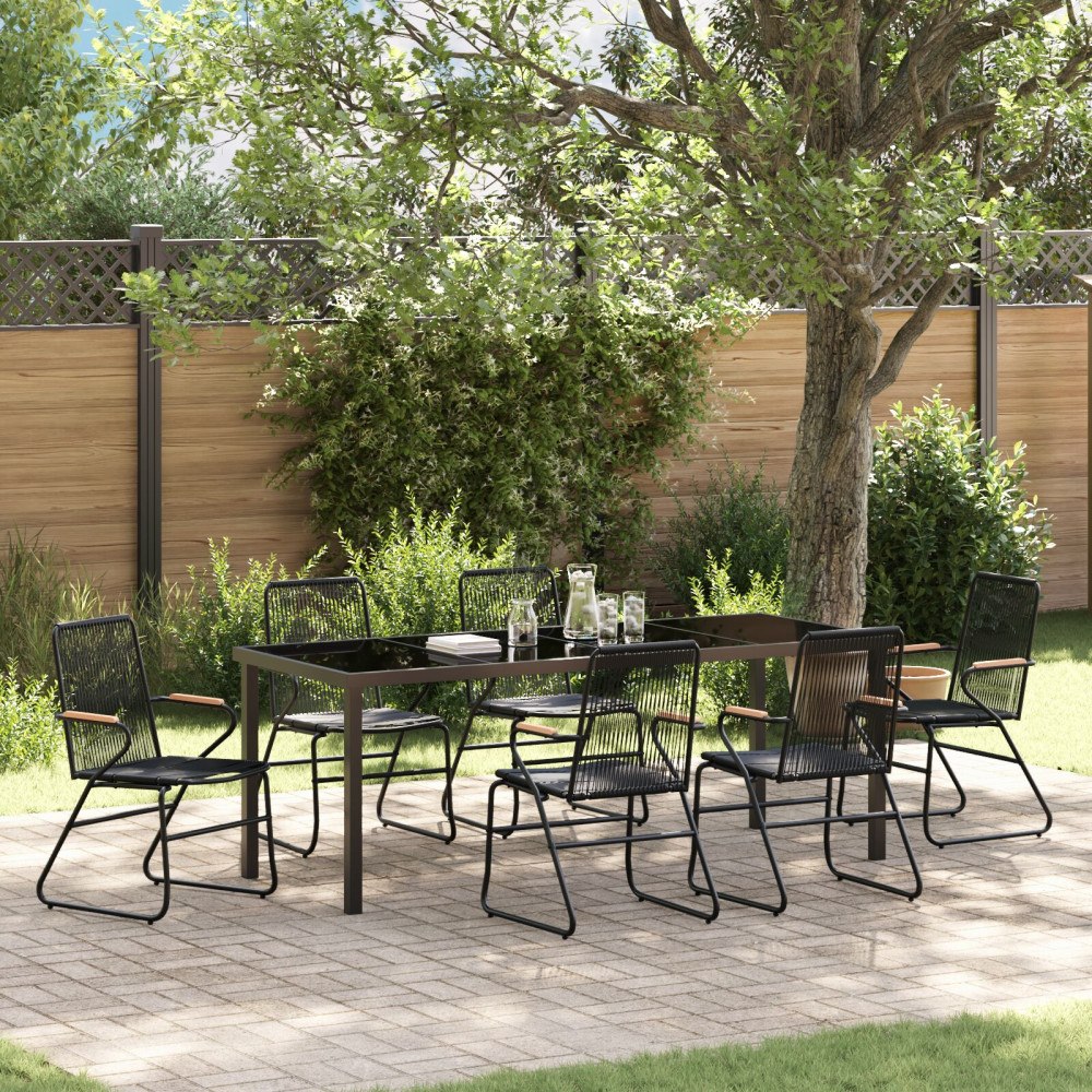 vidaXL 7-delars trädgårdsdining-set svart PVC-rattan