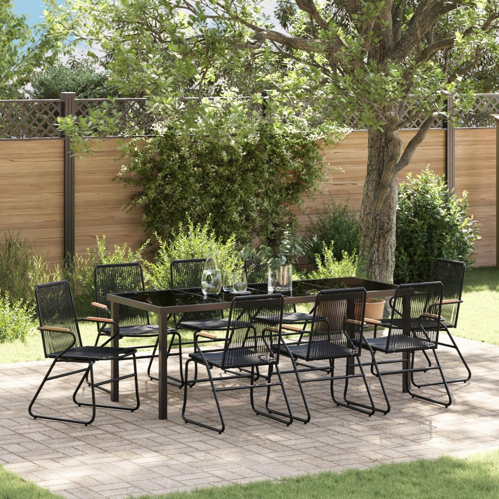 vidaXL 9-delat Trädgårdsdining-set Svart PVC Rattan