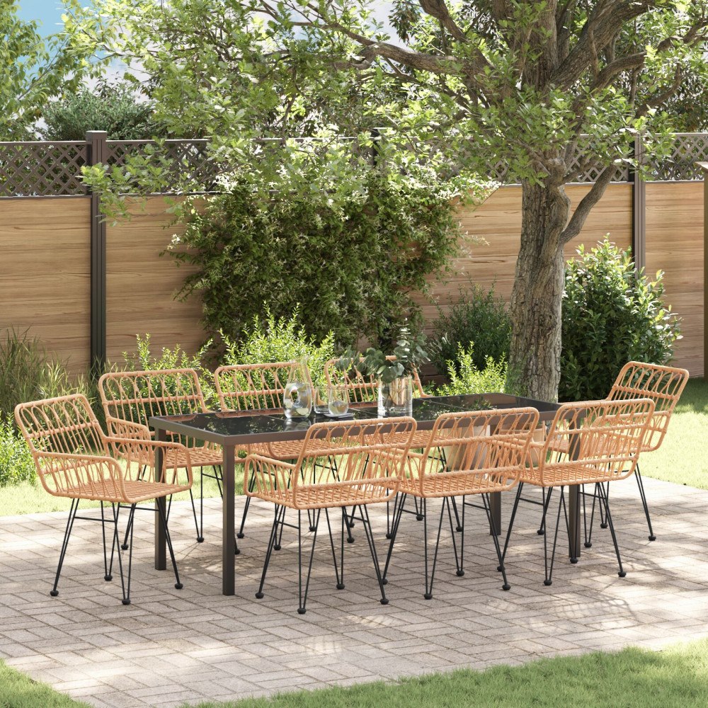 vidaXL 9-delat Trädgårdsdining Set Brun Poly Rattan