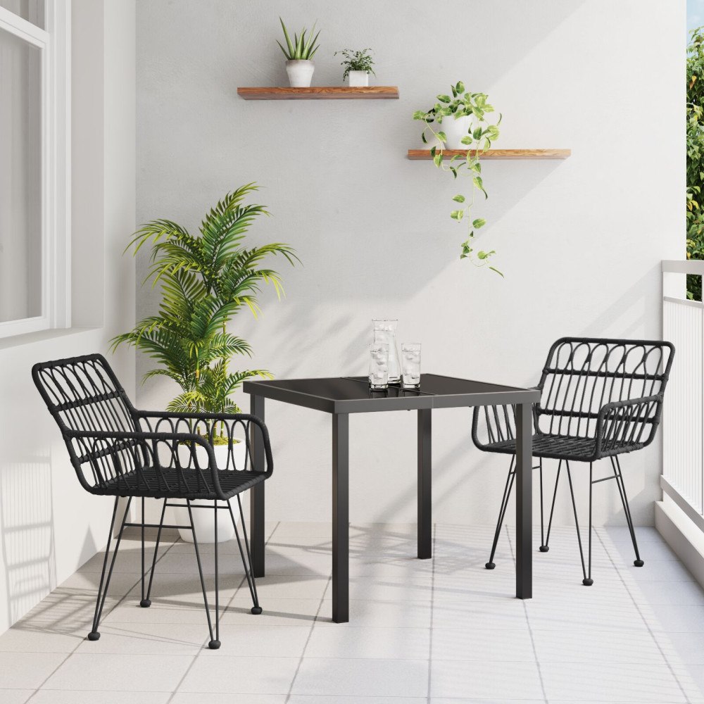 vidaXL 3-delade Trädgårdsmatsal Set Svart Poly Rottning