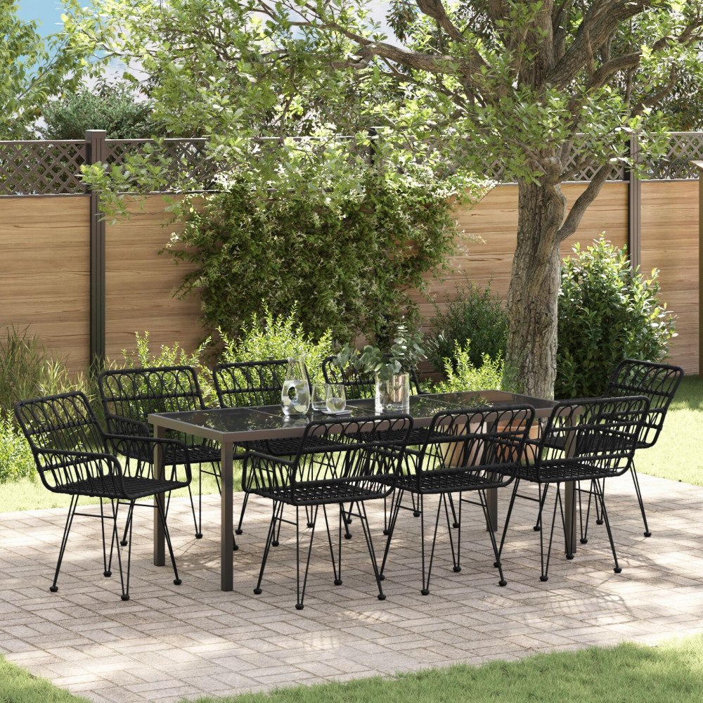vidaXL 9-delat Trädgårdsdining Set Svart Poly Rattan