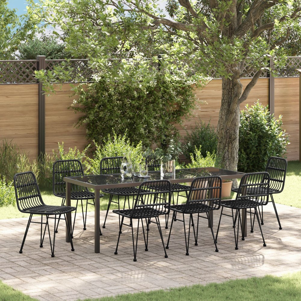 vidaXL 9-delat Trädgårdsbordsset Svart Poly Rattan