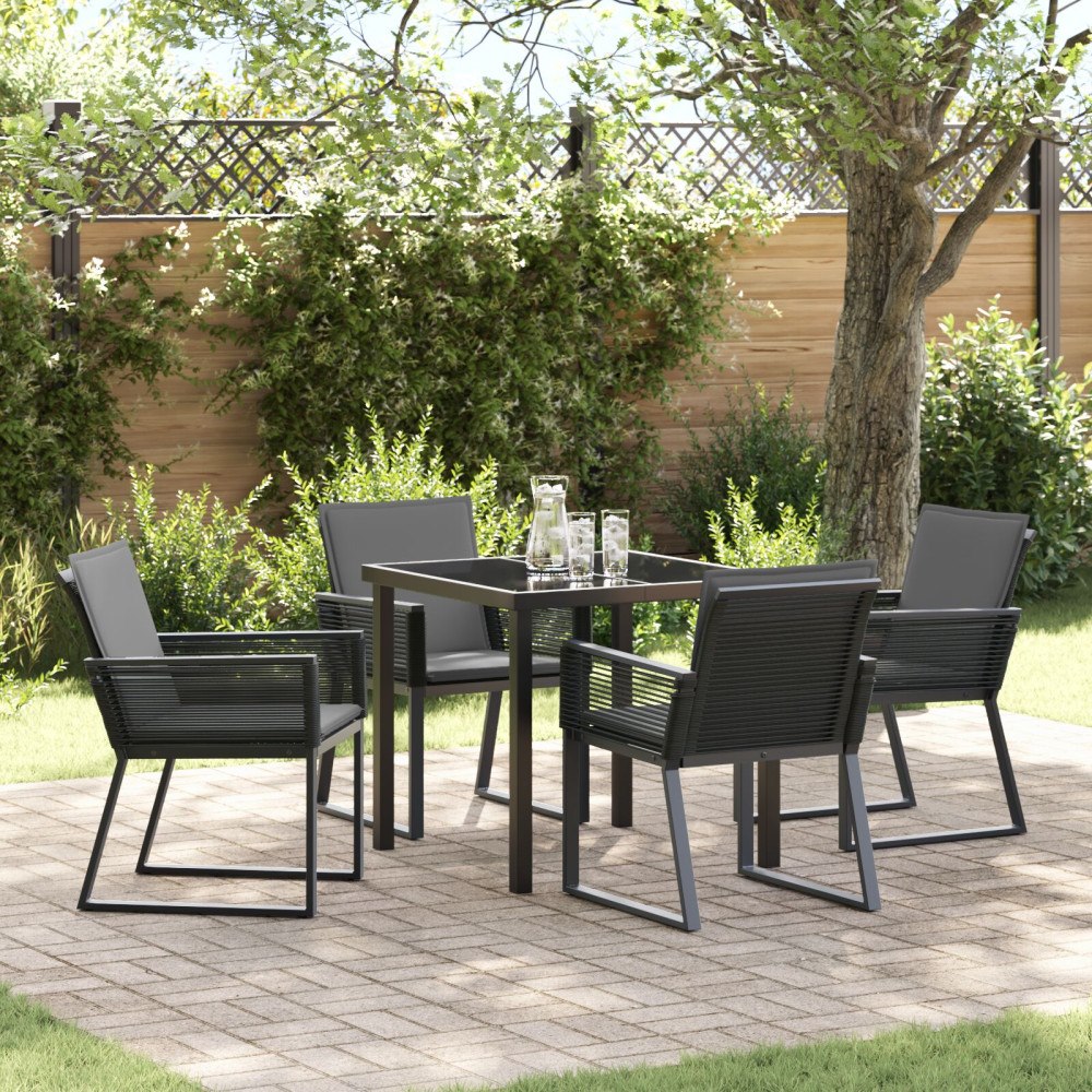 vidaXL 5-delars Trädgårdsdining-set med Kuddar Svart Poly Rattan