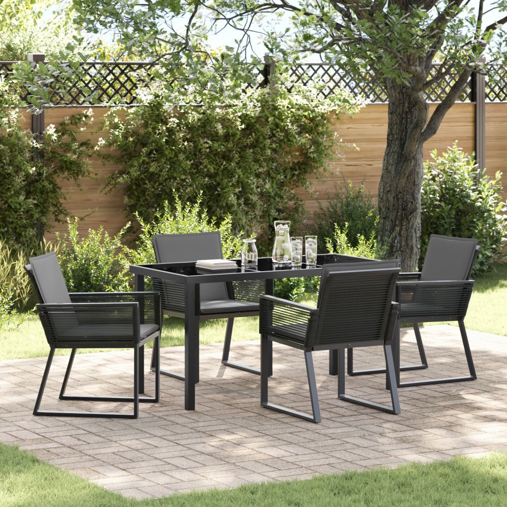 vidaXL 5-delat Trädgårdsmatsalsset med kuddar Svart Poly Rattan
