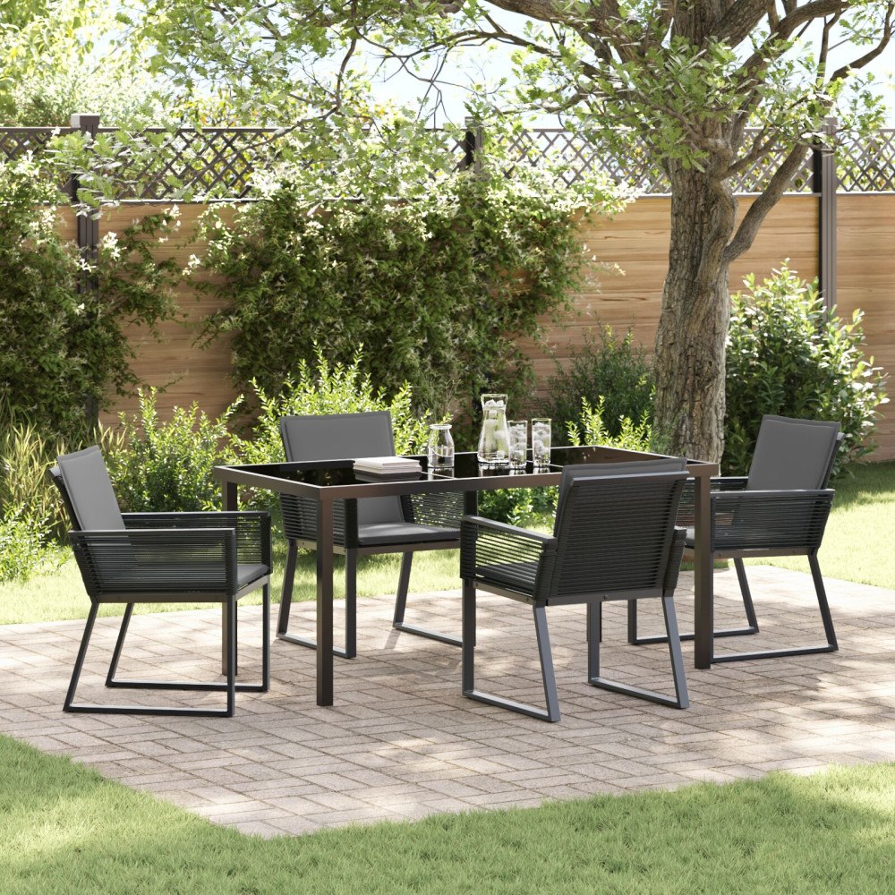 vidaXL 5-delat trädgårdsmöbelset med kuddar Svart Poly Rattan