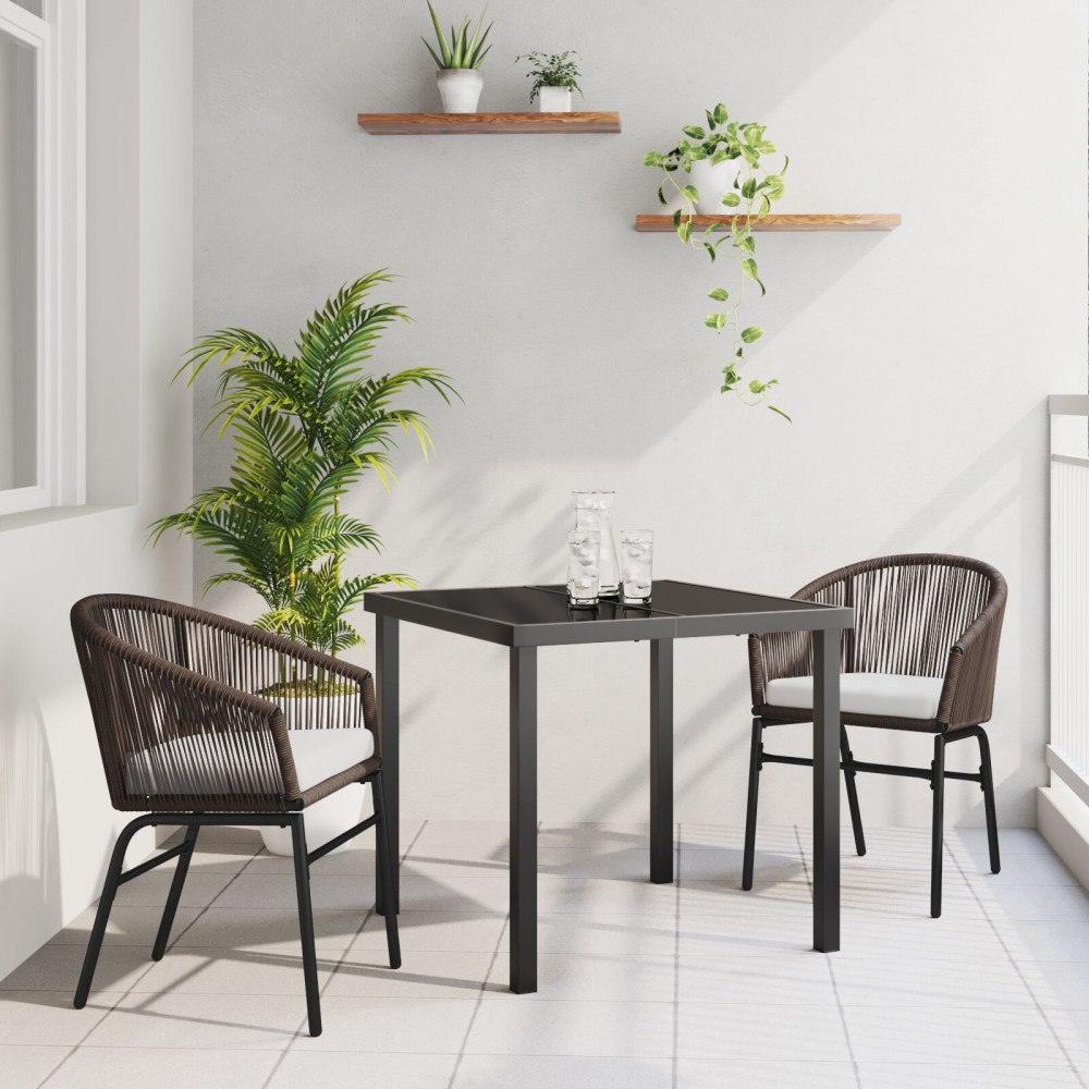 vidaXL 3-delars Trädgårds Matsalsset Brun Poly Rattan