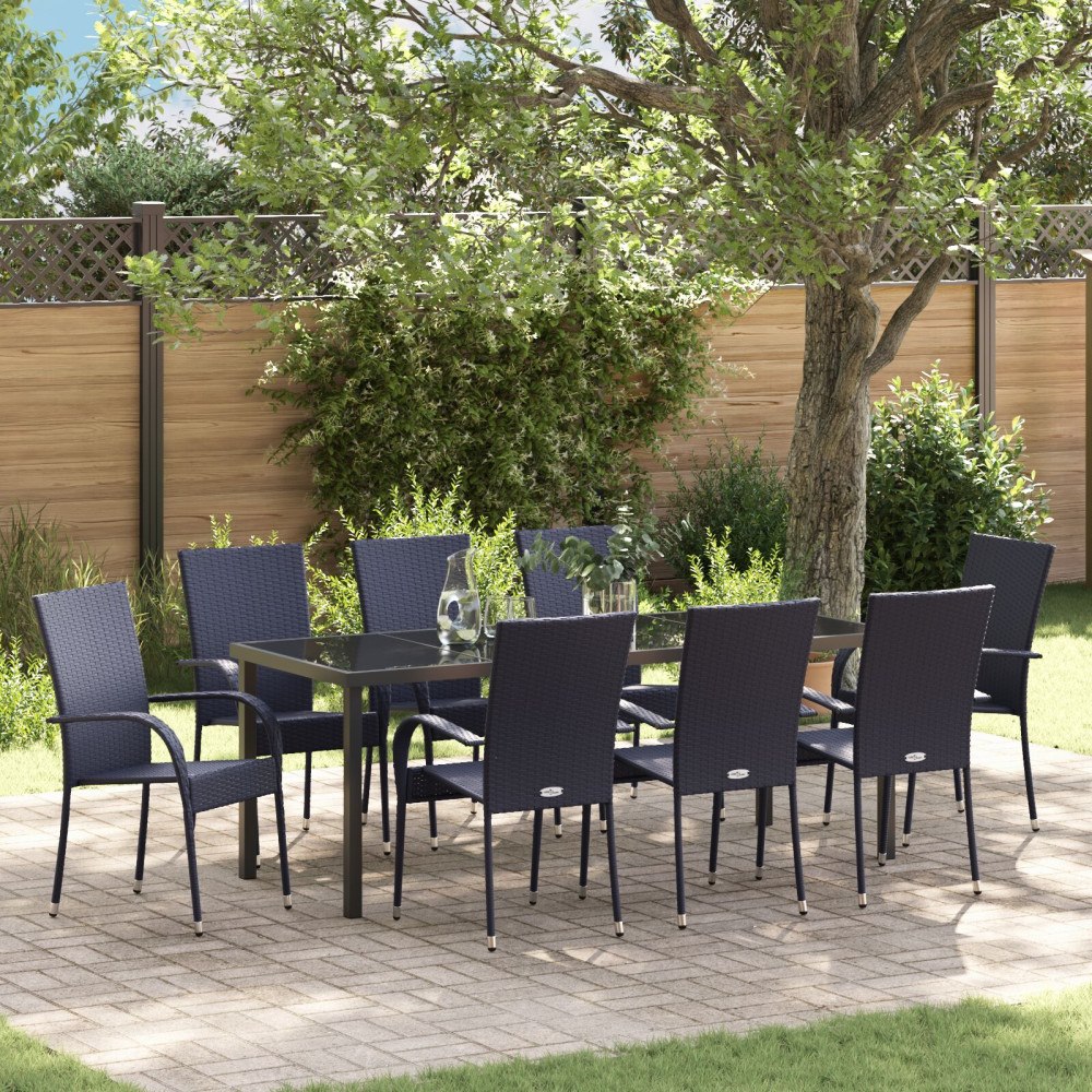 vidaXL 5-delars trädgårdsset svart poly rattan
