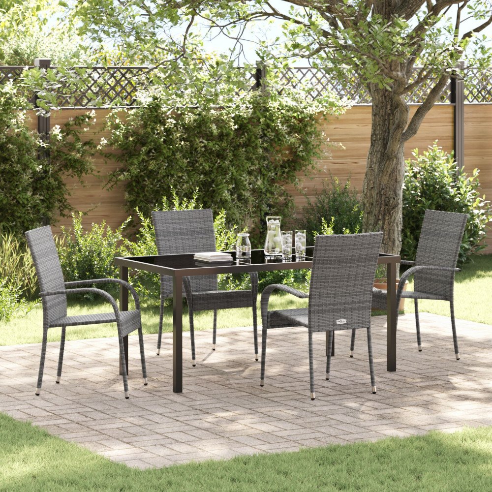 vidaXL 5 Delars Trädgårdsdining-set Grå Poly Rattan