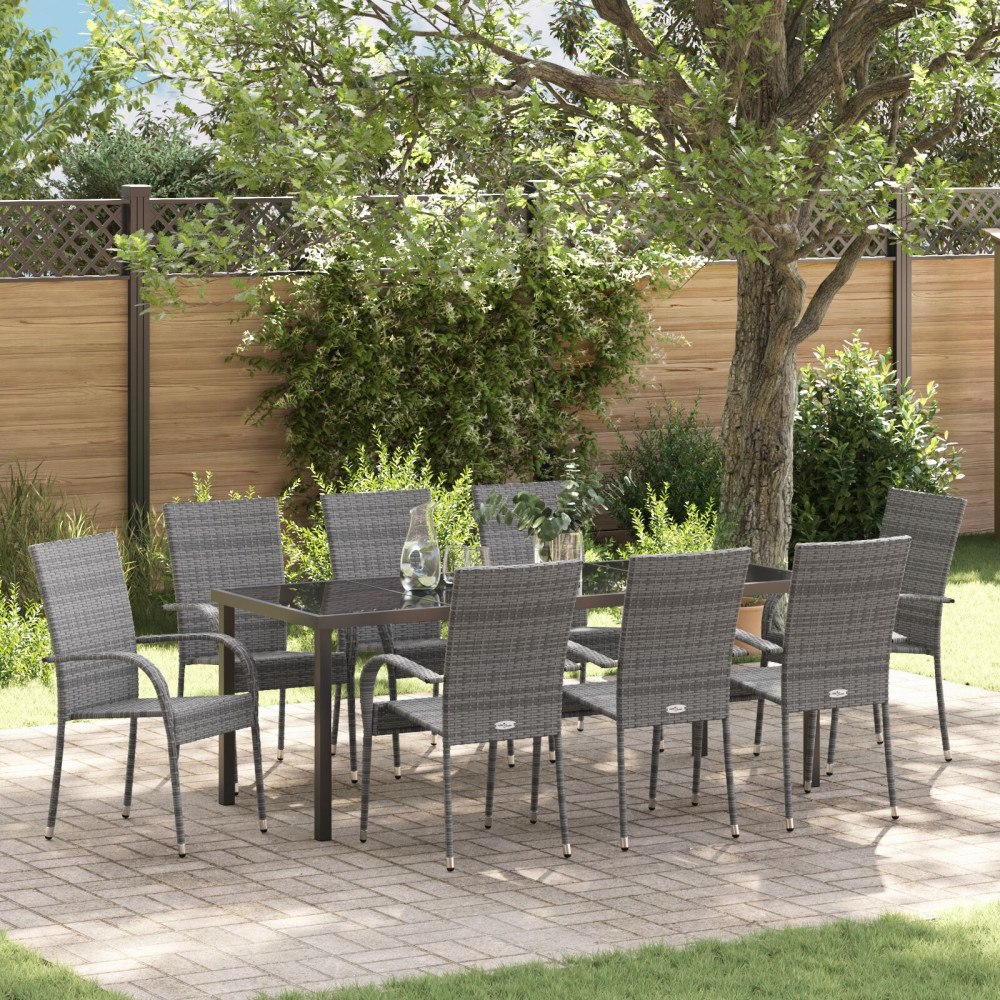 vidaXL Trädgårdsmöbelset 9 pcs Grå Poly rattan