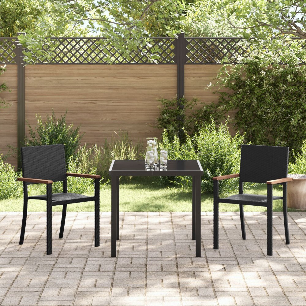 vidaXL 3-delars trädgårdsbordset svart poly rattan